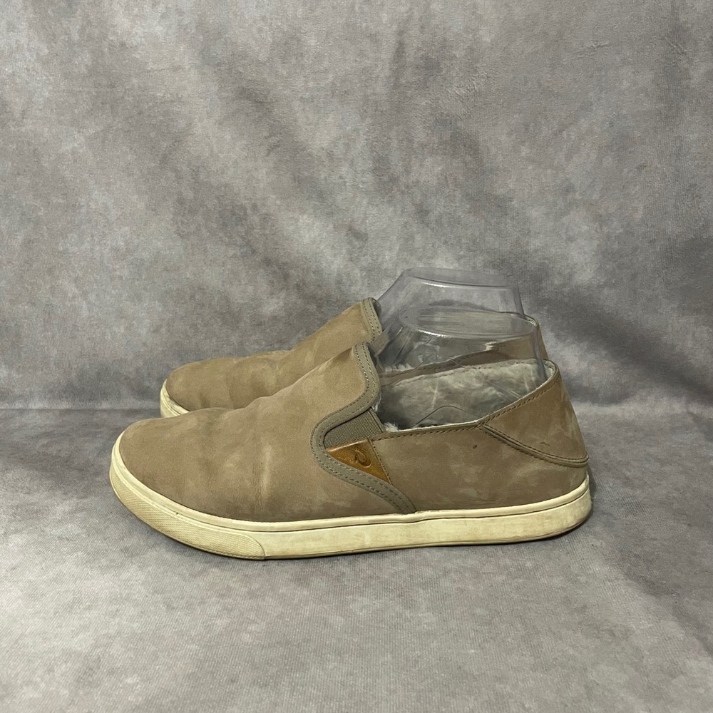 OluKai Pehuea Heu Womens 8 Tan Leather Suede Shearling‎ Slip On Loafer Shoes - Picture 3 of 8